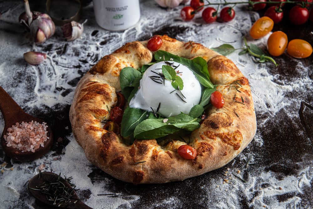 Focaccia com burrata da La Pimpollina